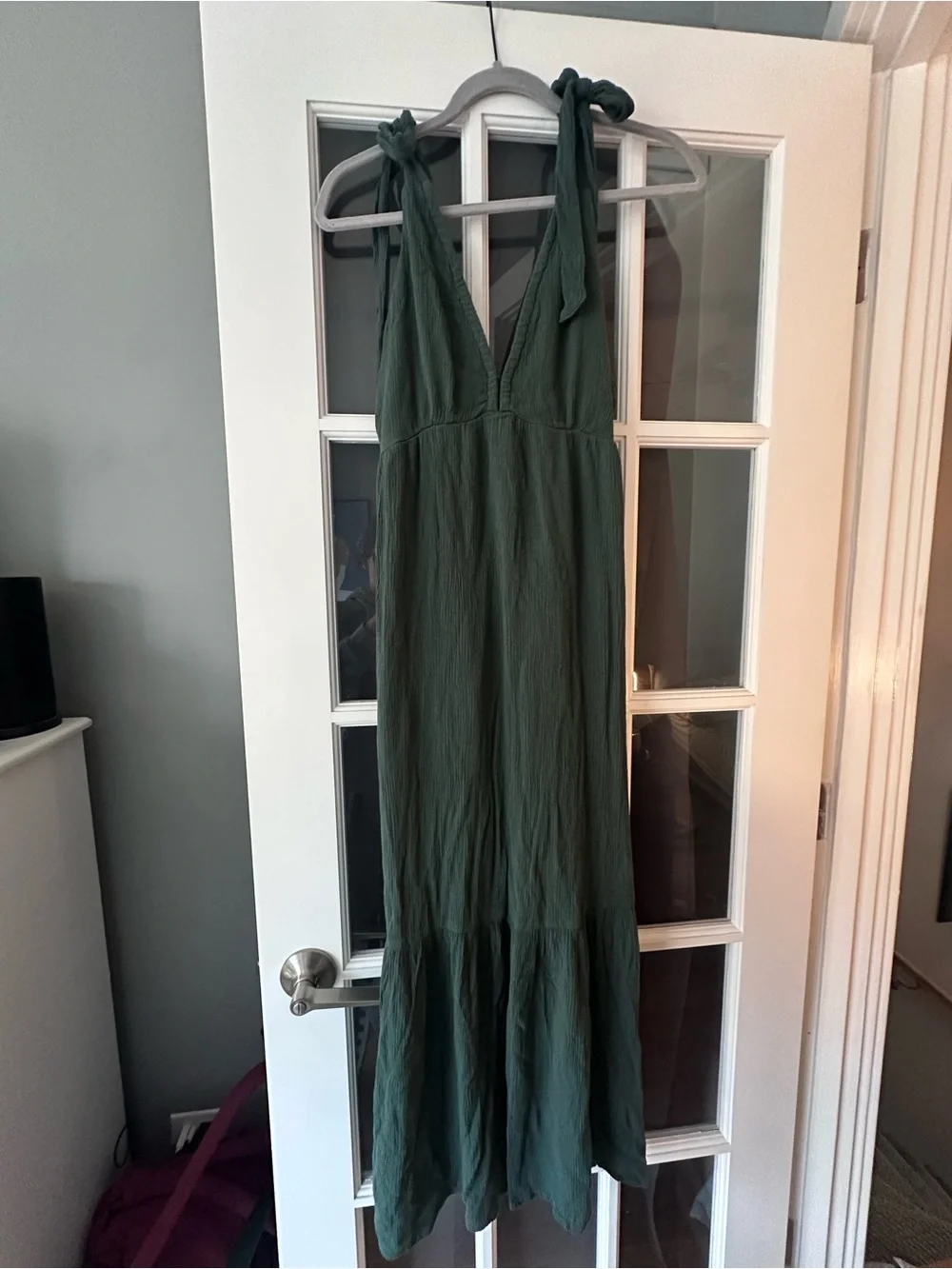 Tie-Shoulder Maxi Dress in Forest Green